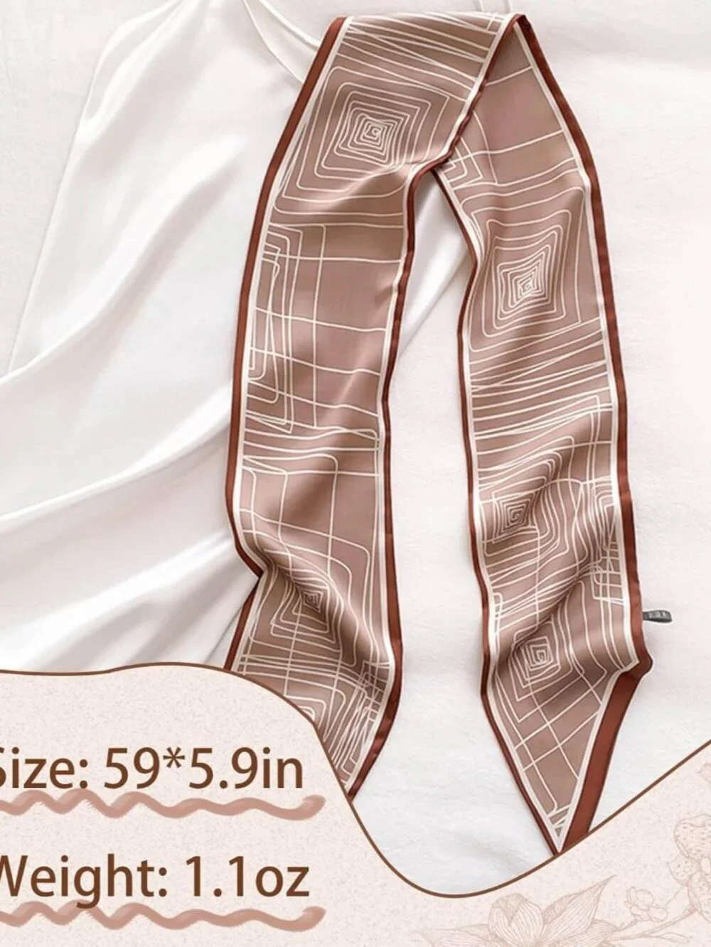 Women's Khaki Thread Border Elegant Oblique Angle Scarves Bag Scarfs